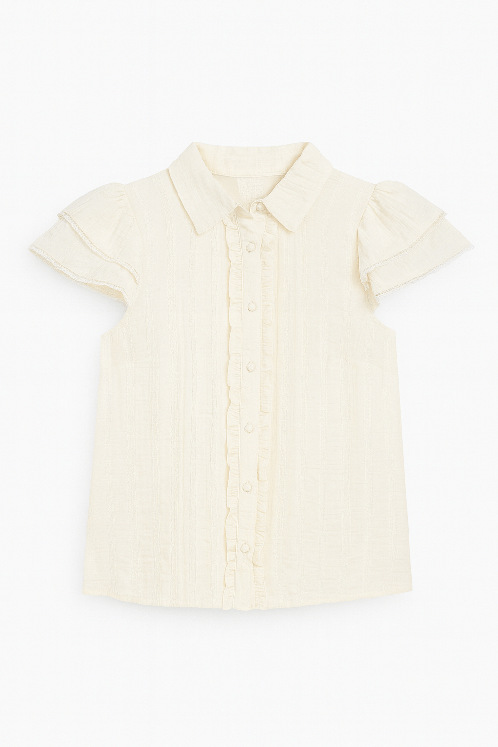 Ivory Lace Flutter Sleeve Button - Down Top - MTT Collective