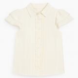 Ivory Lace Flutter Sleeve Button - Down Top - MTT Collective