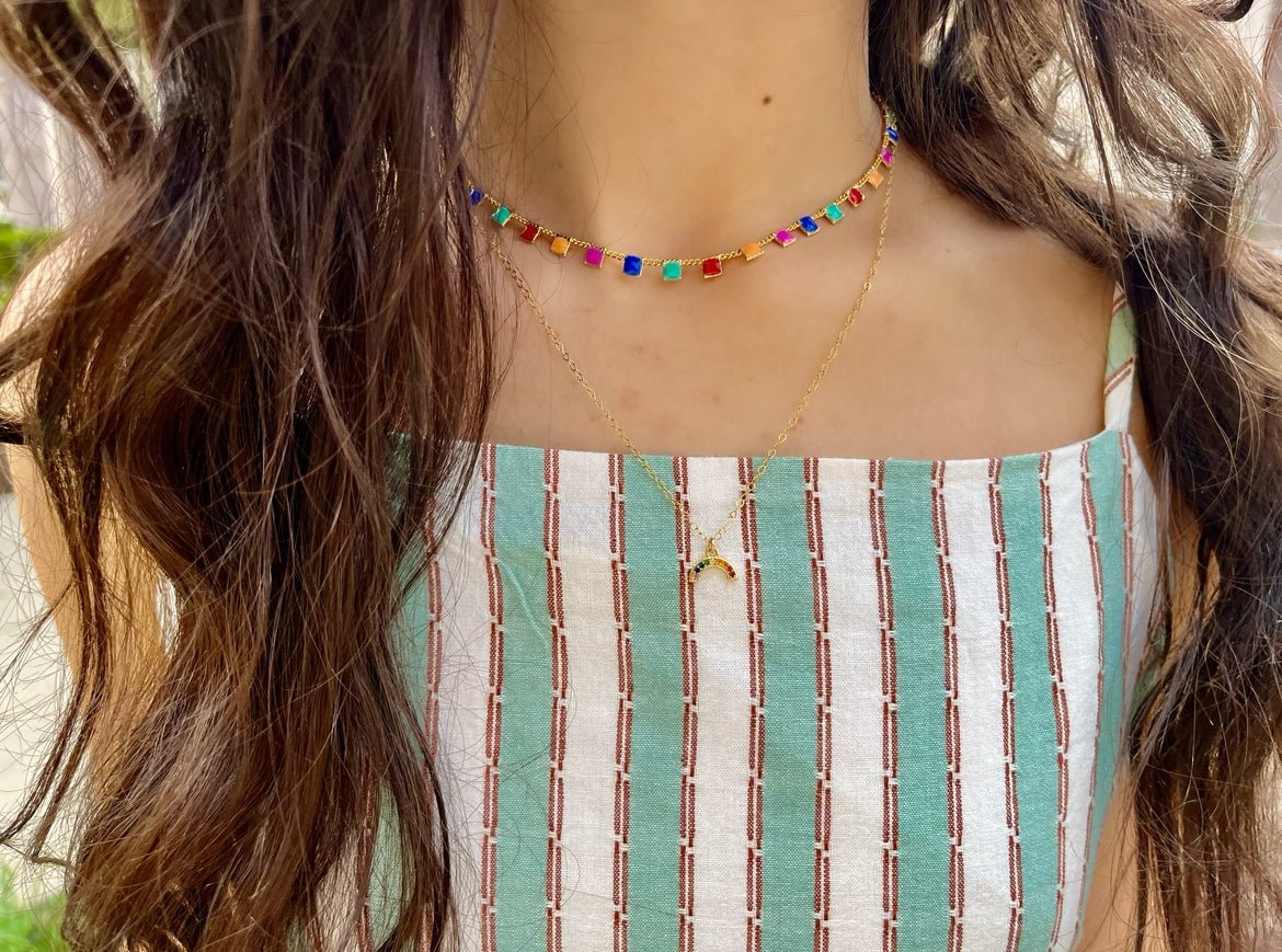 Jane Rainbow Rhinestone Necklace | Gold - MTT Collective