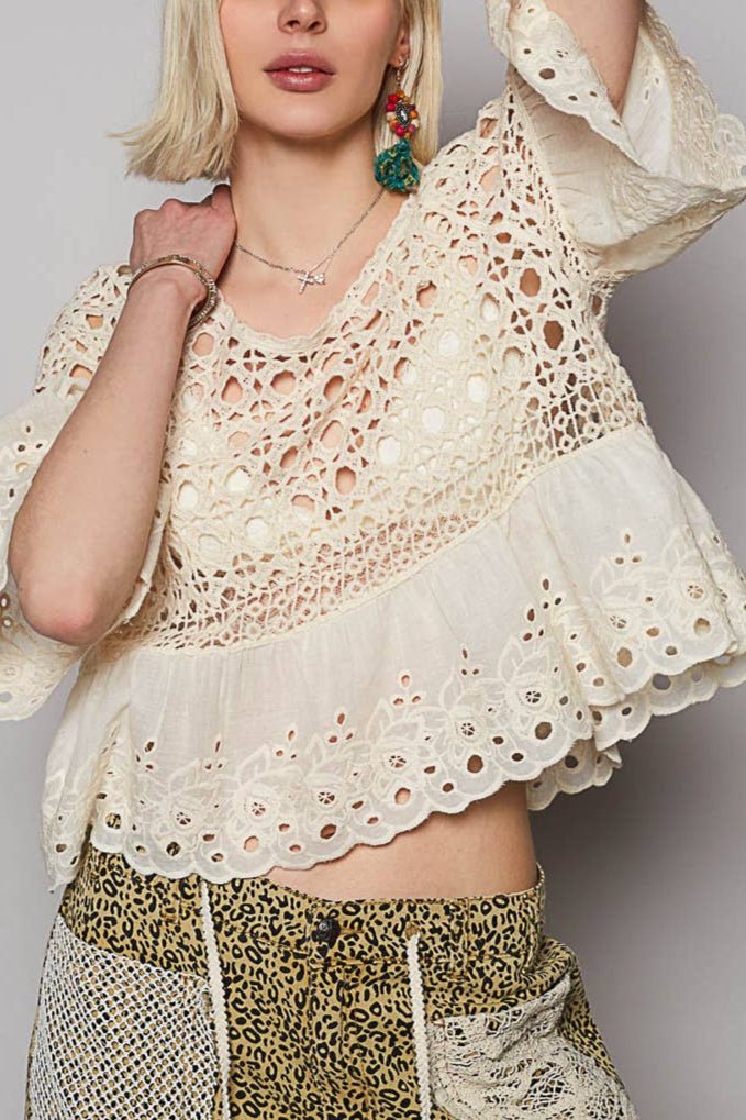 Jaycee Round Floral Eyelet Crochet Top - MTT Collective