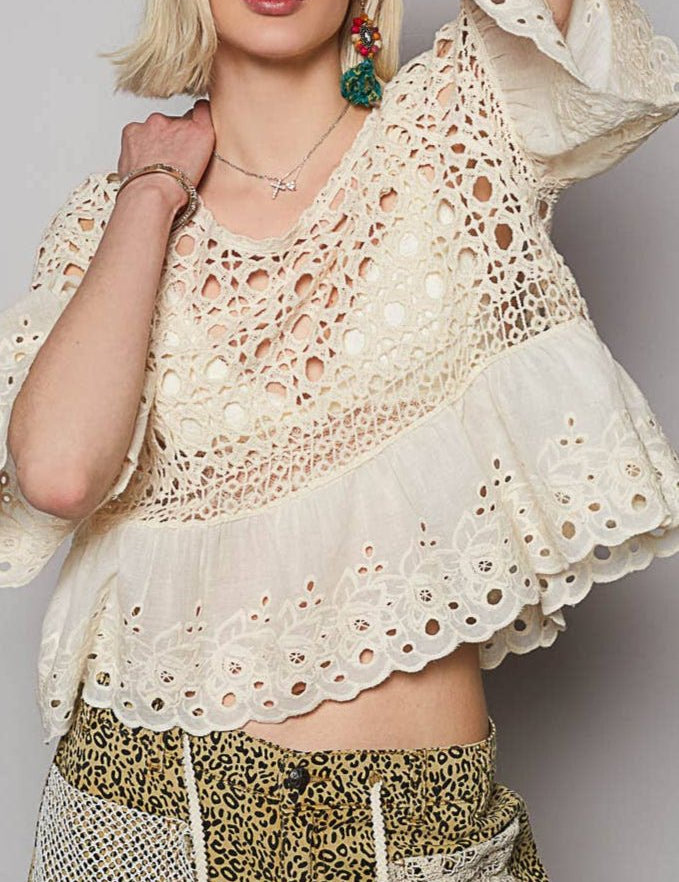 Jaycee Round Floral Eyelet Crochet Top - MTT Collective