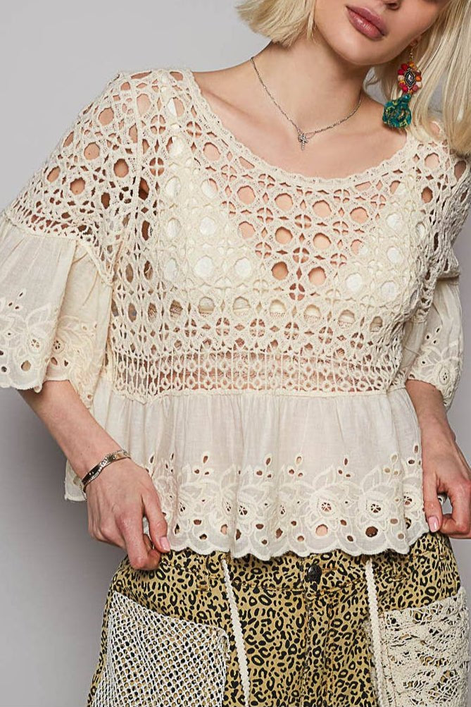 Jaycee Round Floral Eyelet Crochet Top - MTT Collective