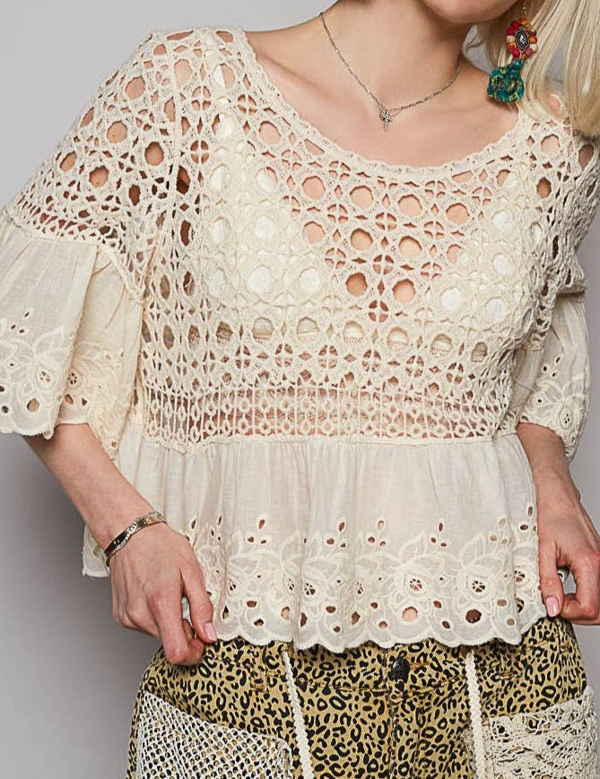 Jaycee Round Floral Eyelet Crochet Top - MTT Collective