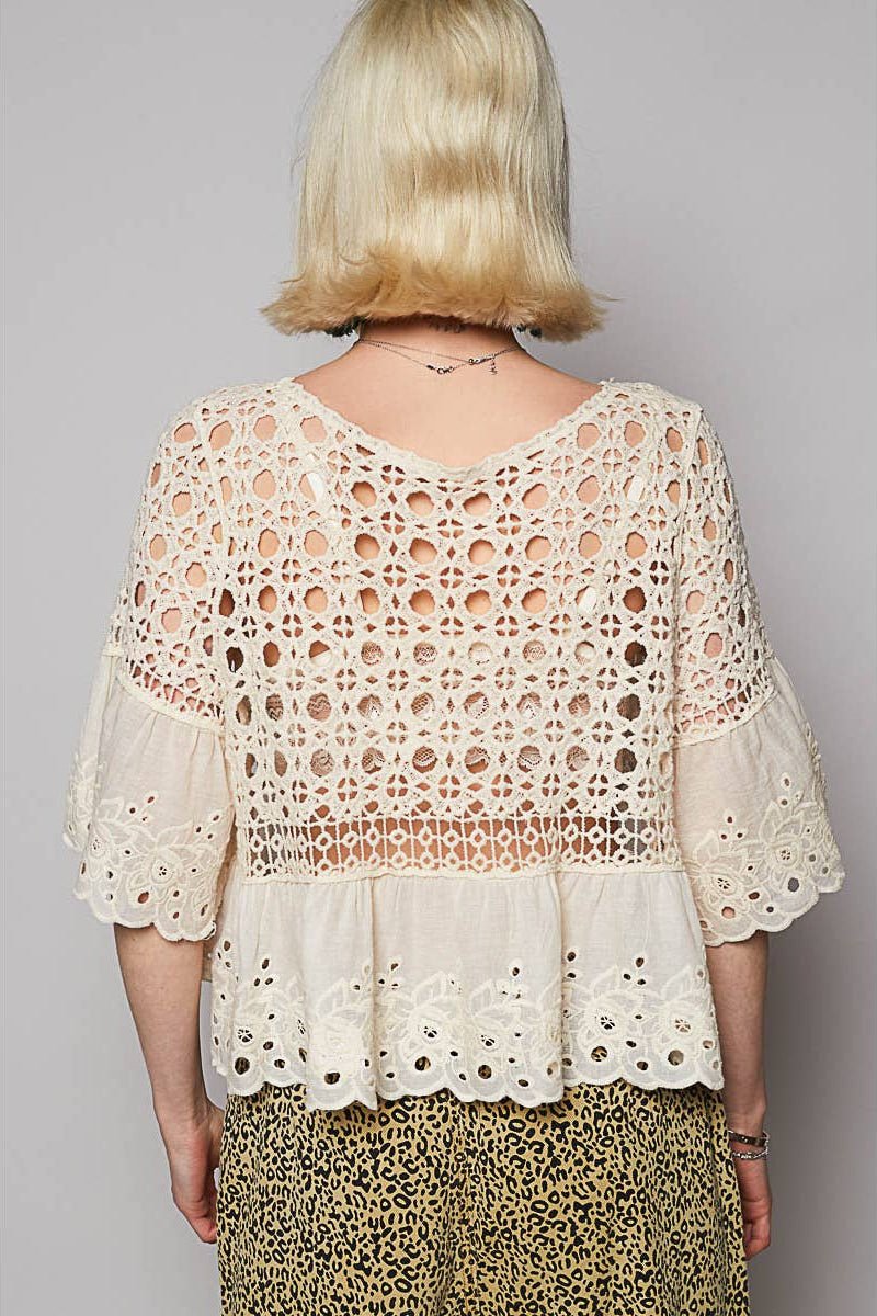 Jaycee Round Floral Eyelet Crochet Top - MTT Collective