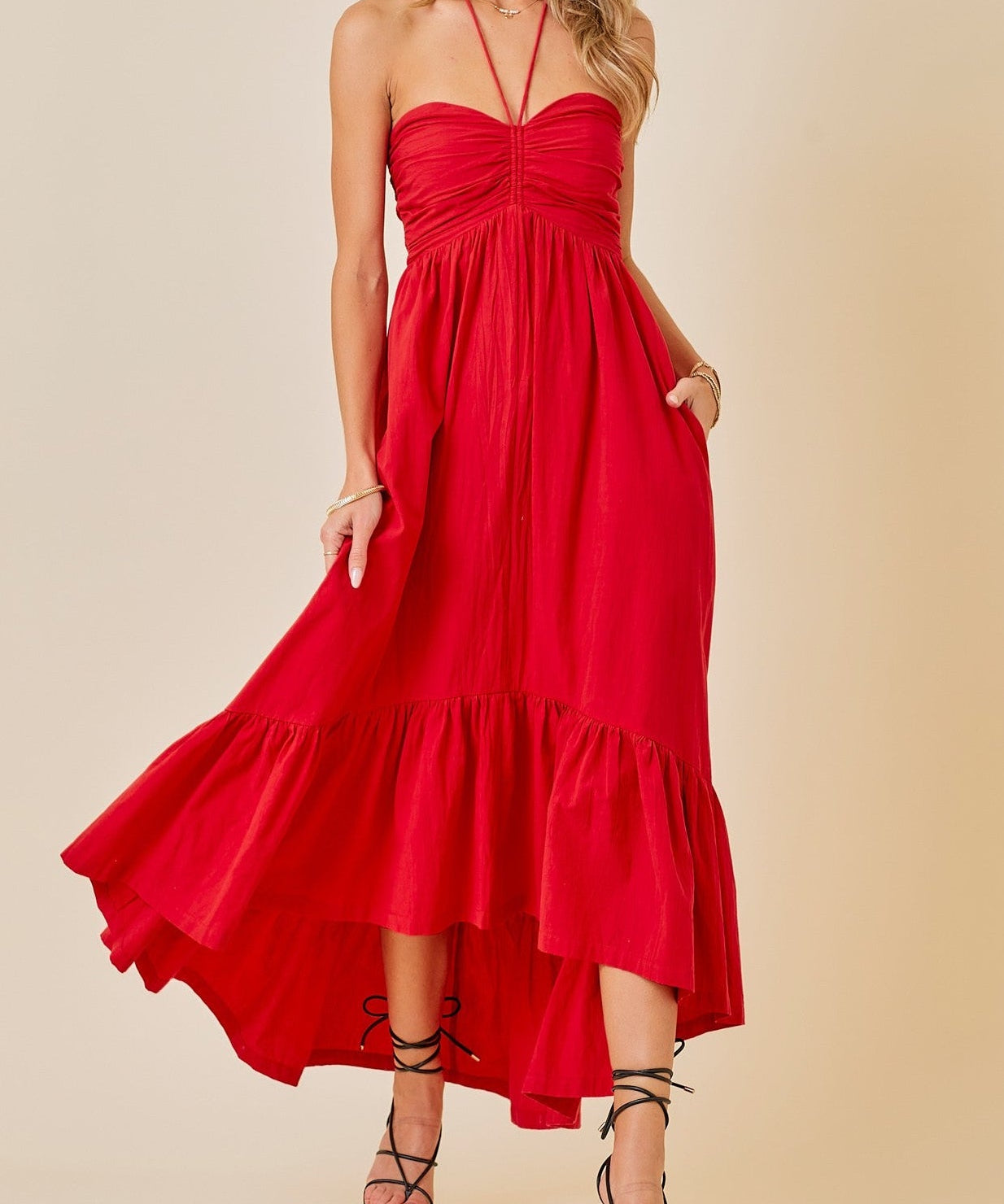 Jenny Ruched Halter Midi Dress - MTT Collective