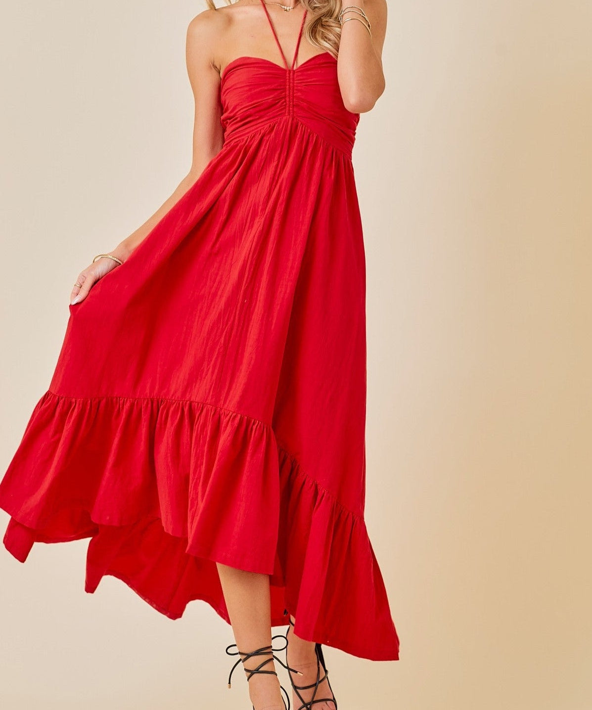 Jenny Ruched Halter Midi Dress - MTT Collective