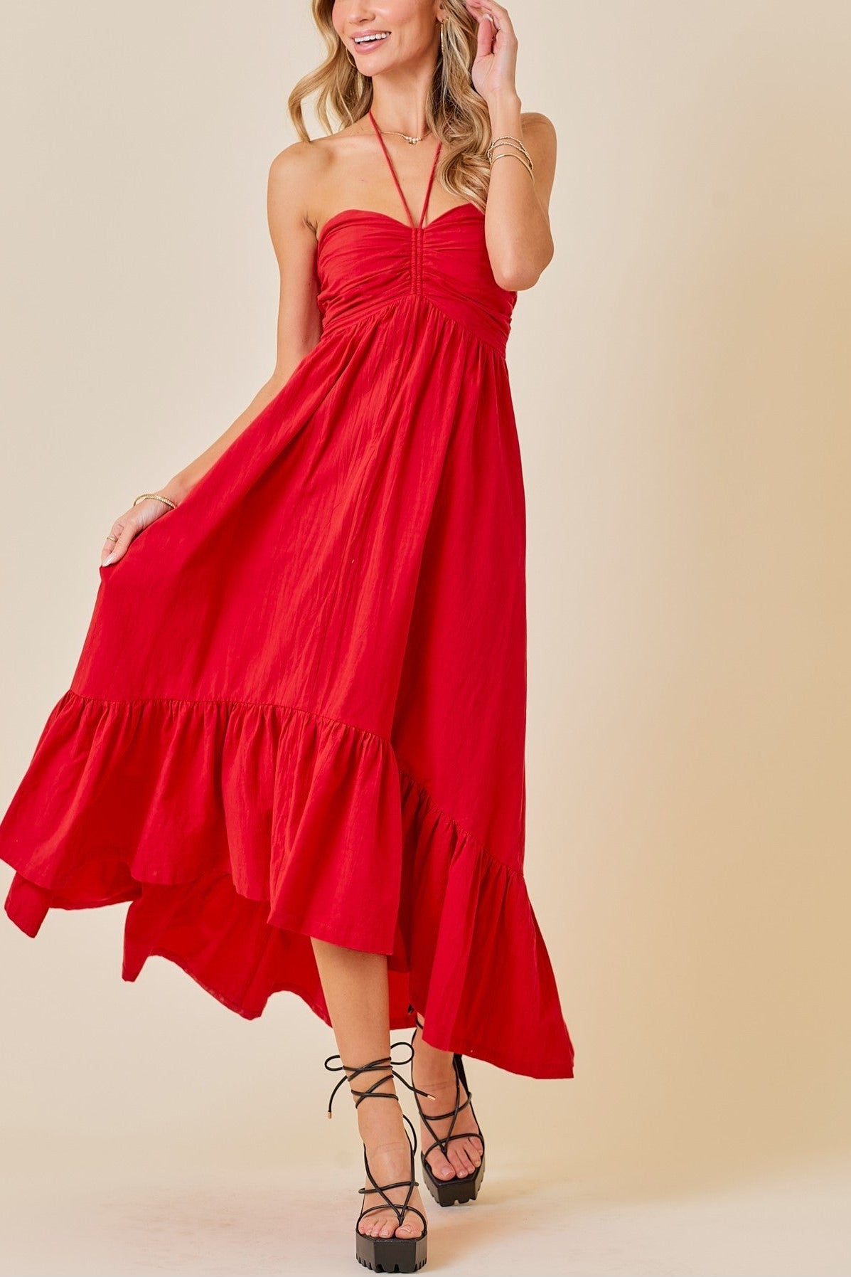 Jenny Ruched Halter Midi Dress - MTT Collective