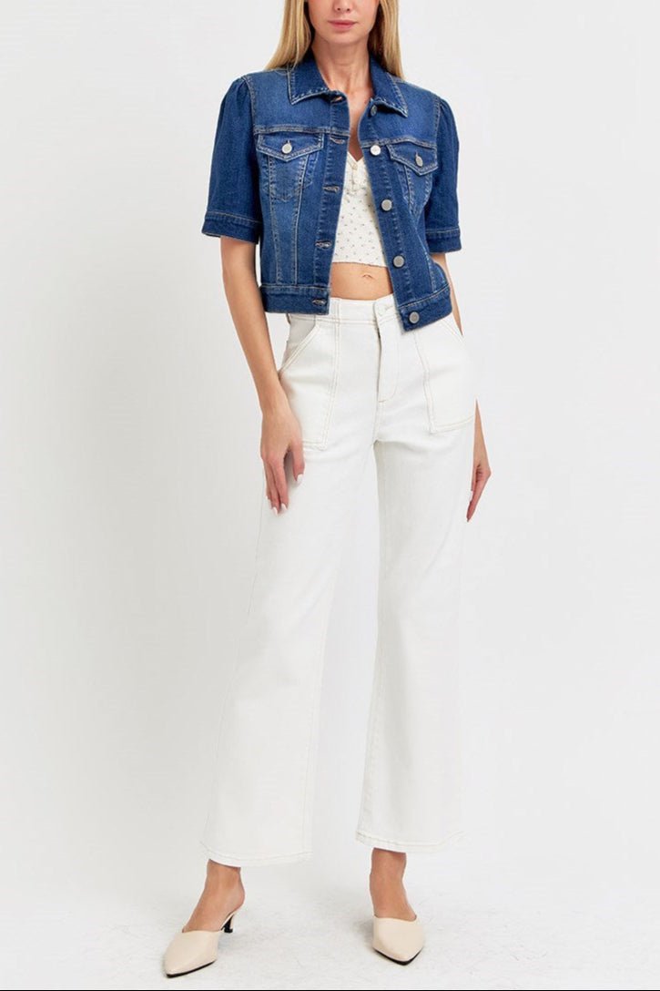 Jessie Puff Short Sleeve Crop Denim Jacket - MTT Collective