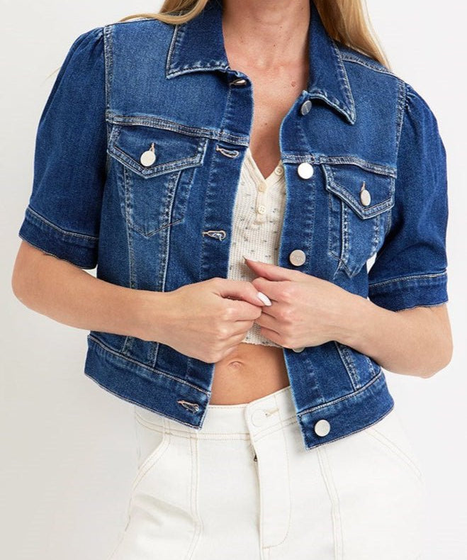 Jessie Puff Short Sleeve Crop Denim Jacket - MTT Collective