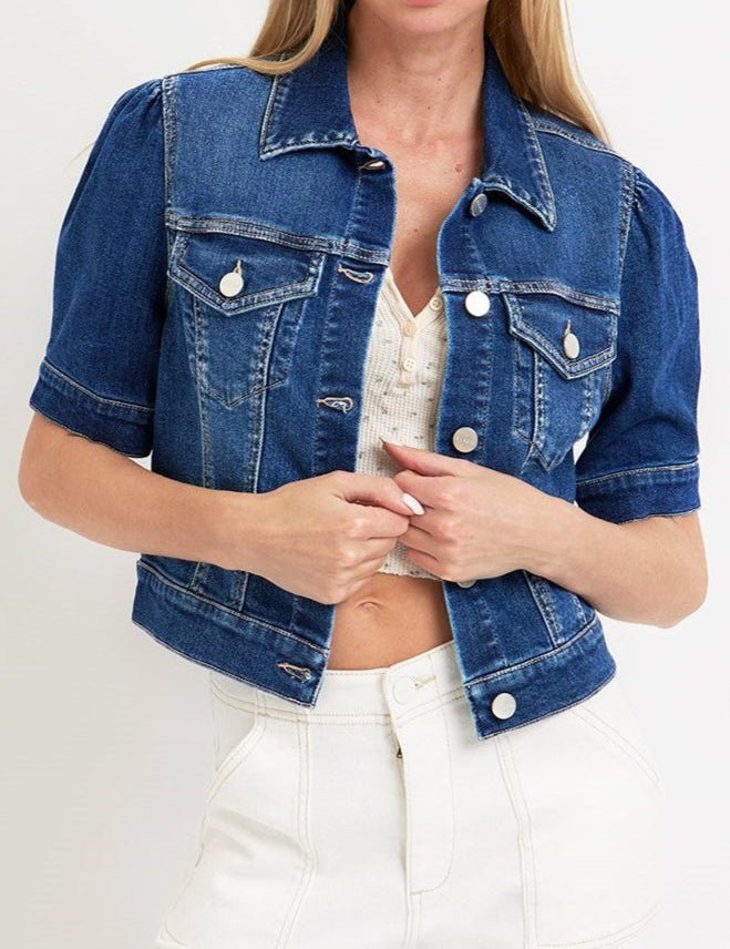 Jessie Puff Short Sleeve Crop Denim Jacket - MTT Collective