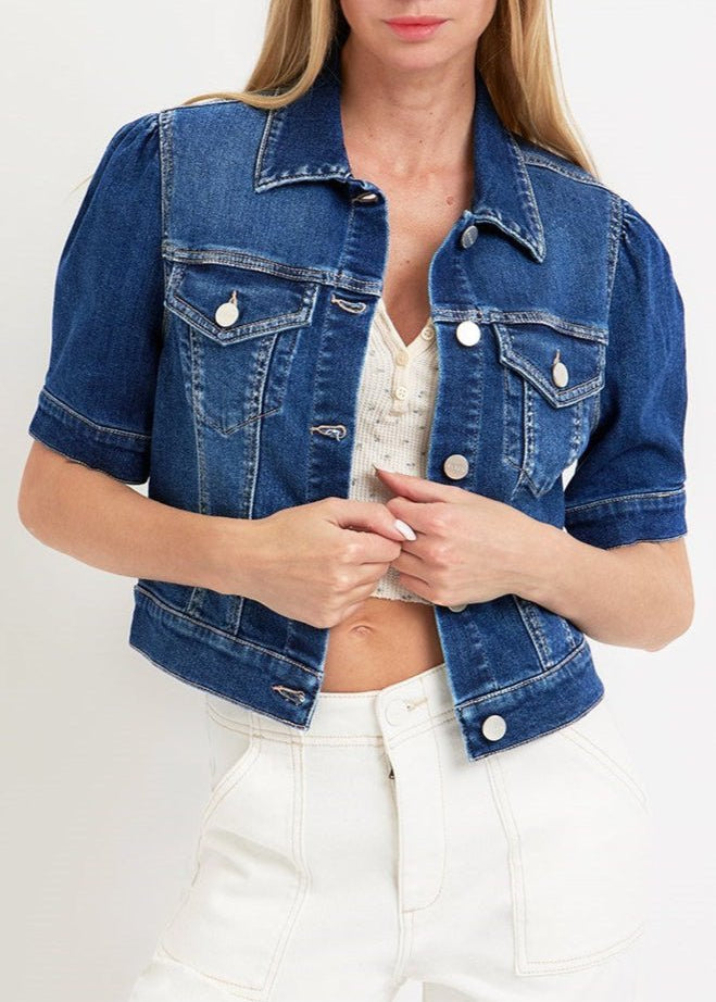 Jessie Puff Short Sleeve Crop Denim Jacket - MTT Collective