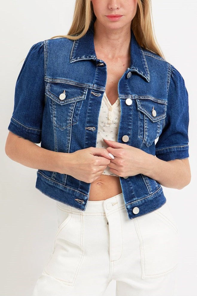 Jessie Puff Short Sleeve Crop Denim Jacket - MTT Collective