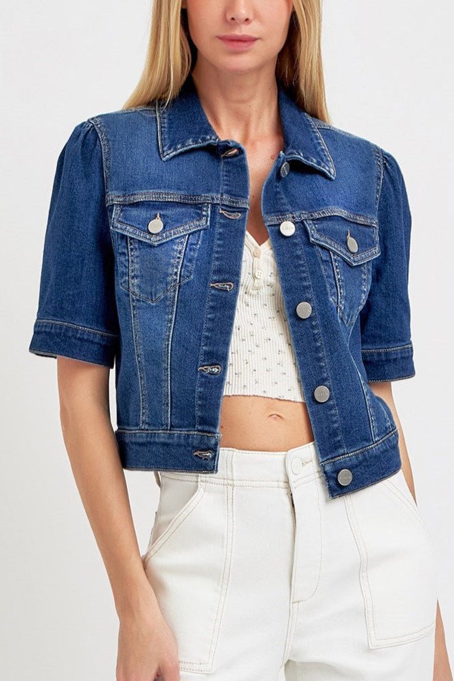 Jessie Puff Short Sleeve Crop Denim Jacket - MTT Collective