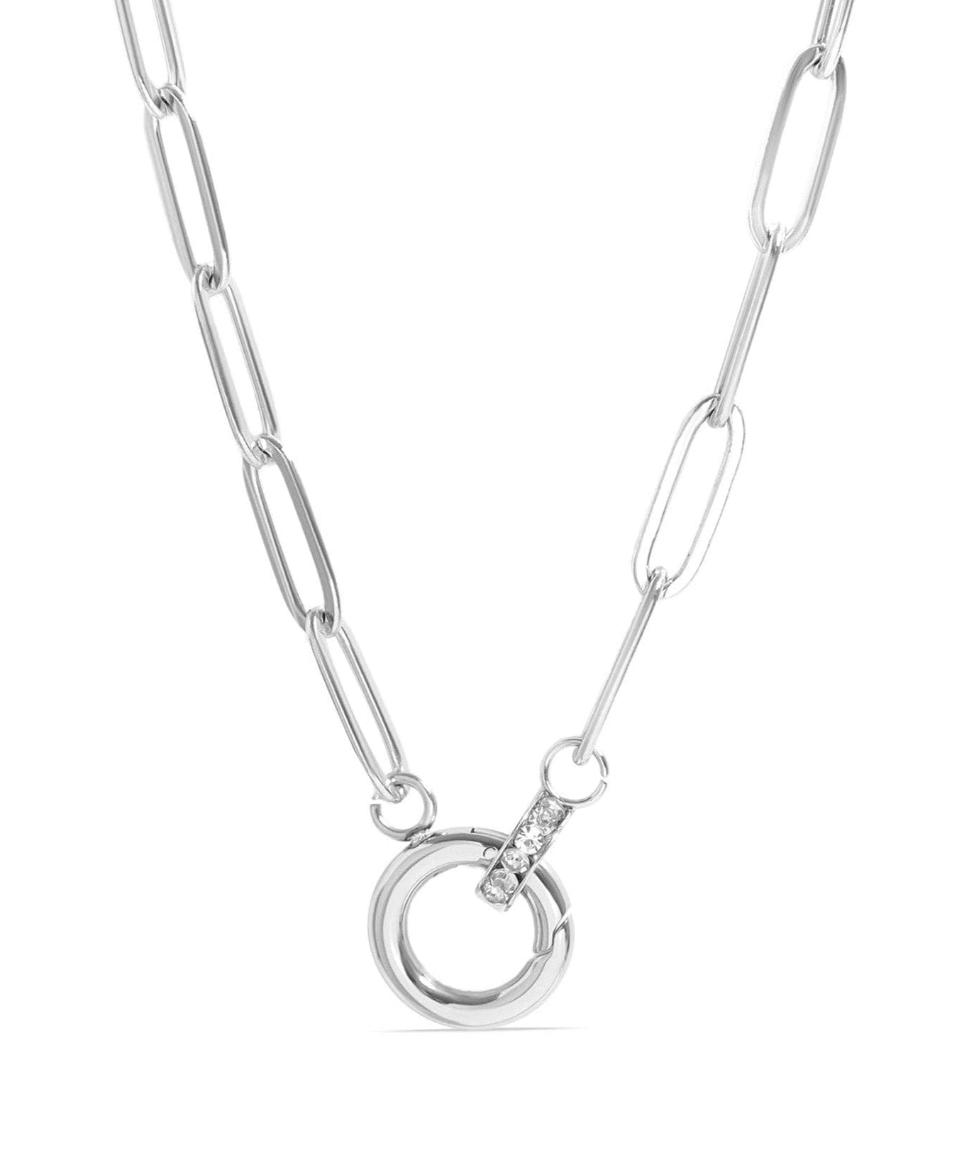 Joanna Paperclip Rhinestone Charm Holder Necklace - MTT Collective