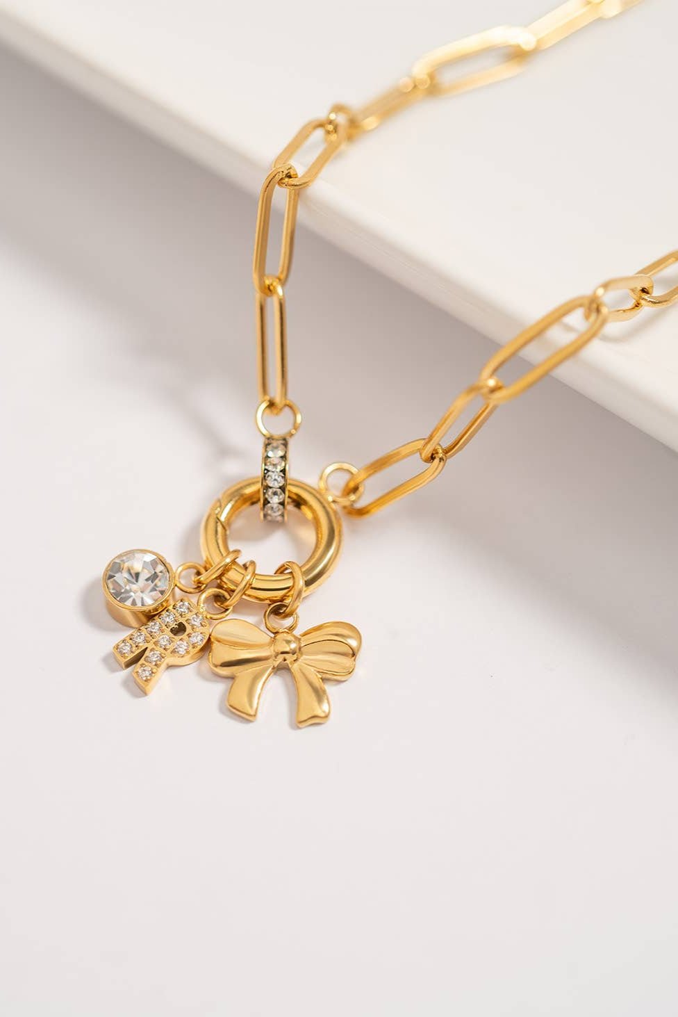 Joanna Paperclip Rhinestone Charm Holder Necklace - MTT Collective