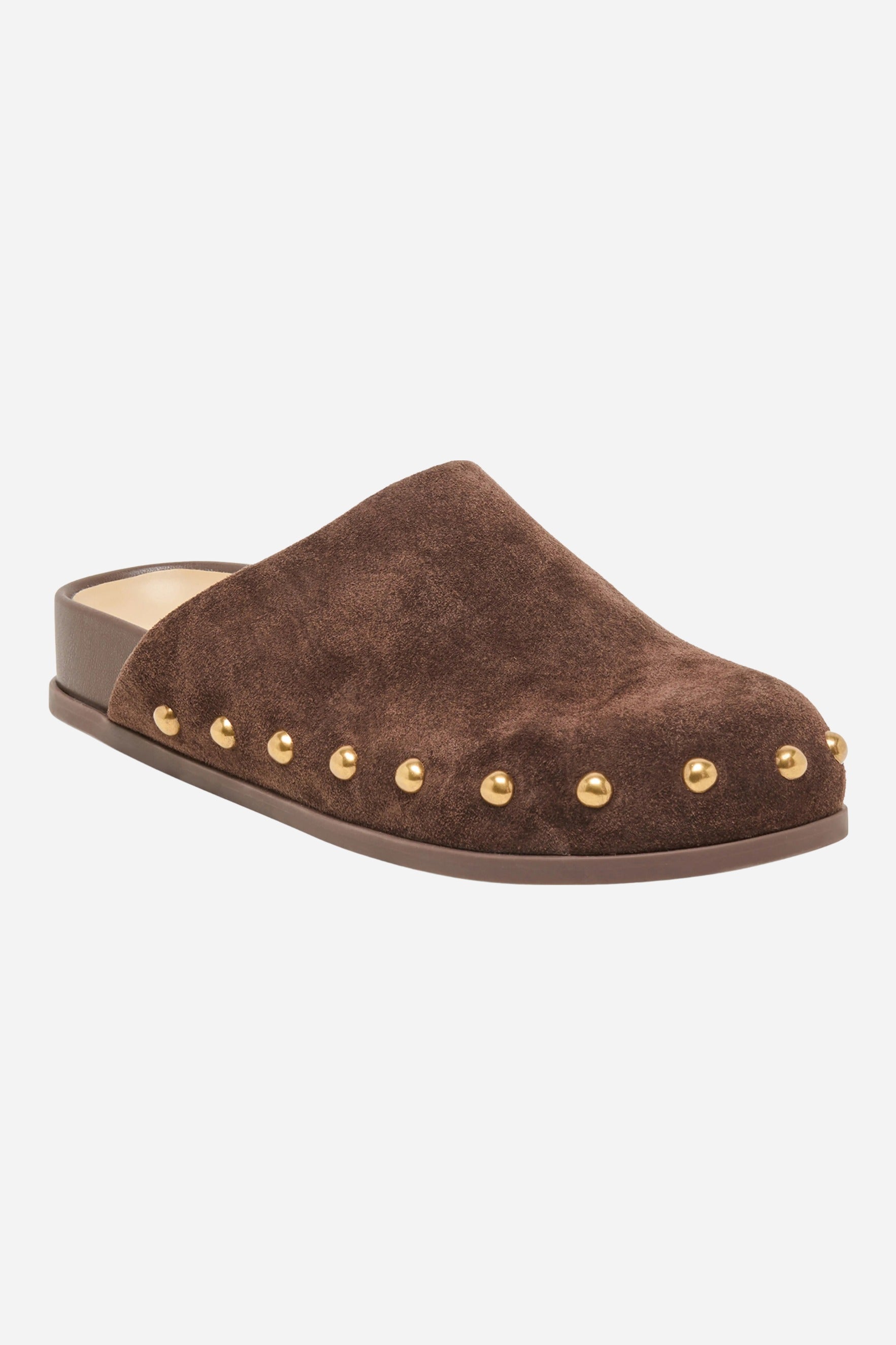 Dolce Vita Joney Studded Suede Mule in Dk Brown Suede, side view