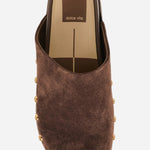 Dolce Vita Joney Studded Suede Mule in Dk Brown Suede, top view
