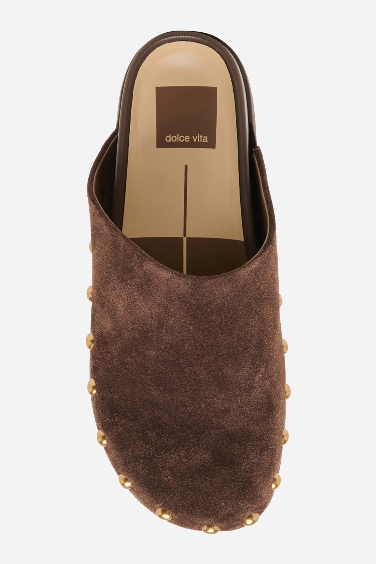 Dolce Vita Joney Studded Suede Mule in Dk Brown Suede, top view