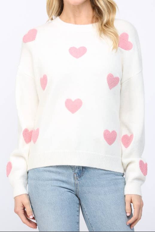 Josie Heart Applique Detail Crew Neckline Sweater - MTT Collective