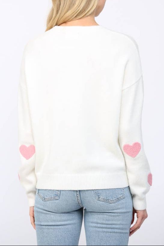 Josie Heart Applique Detail Crew Neckline Sweater - MTT Collective