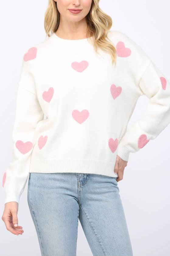 Josie Heart Applique Detail Crew Neckline Sweater - MTT Collective