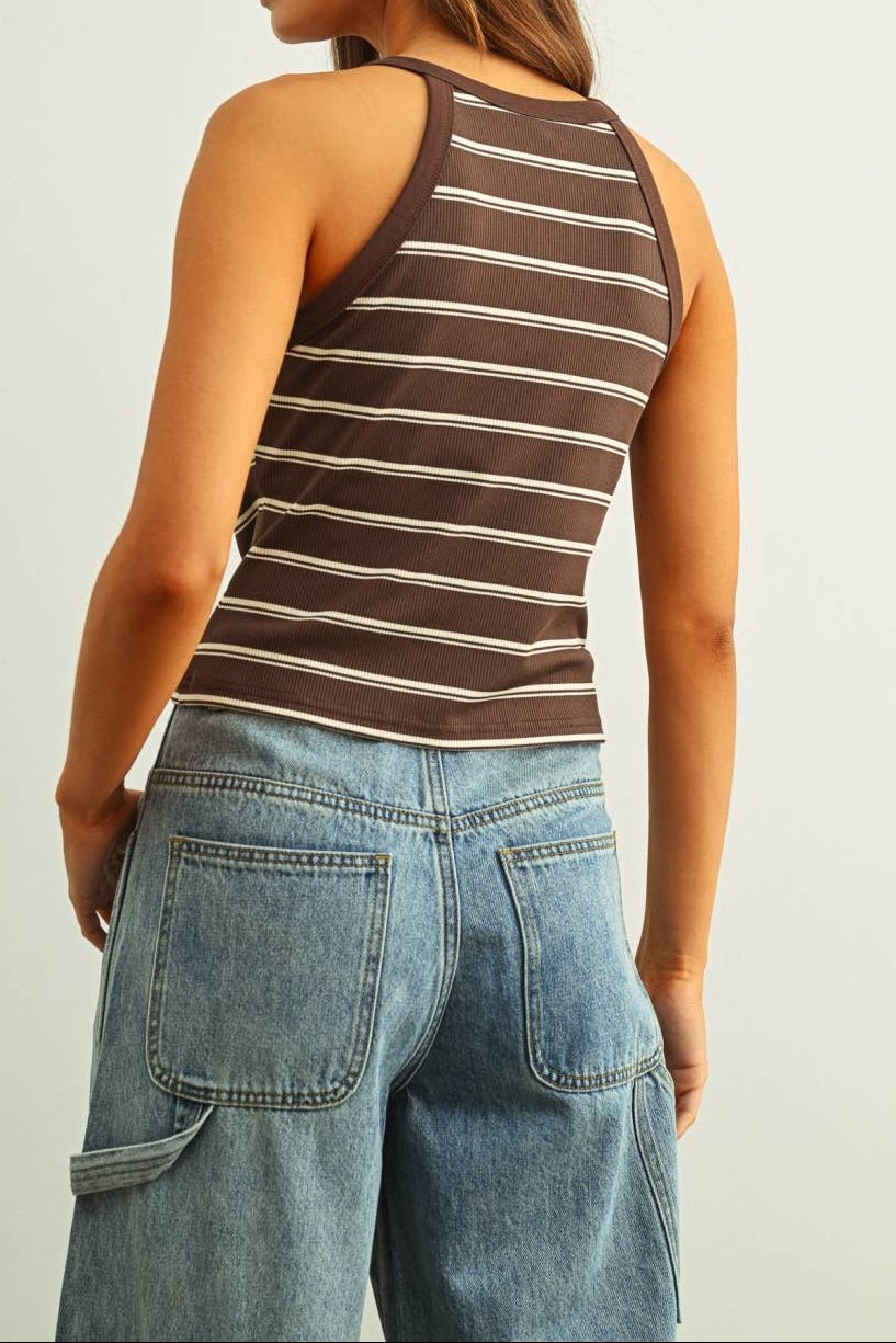 Judith High Neck Striped Padded Tank - MTT Collective