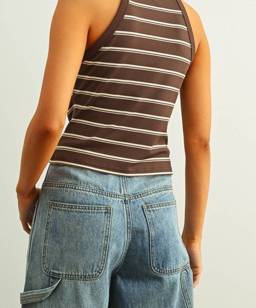 Judith High Neck Striped Padded Tank - MTT Collective