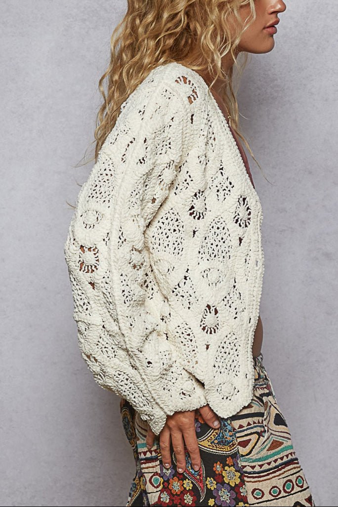 Juliet V - Neck Knit Crochet Cardigan - MTT Collective