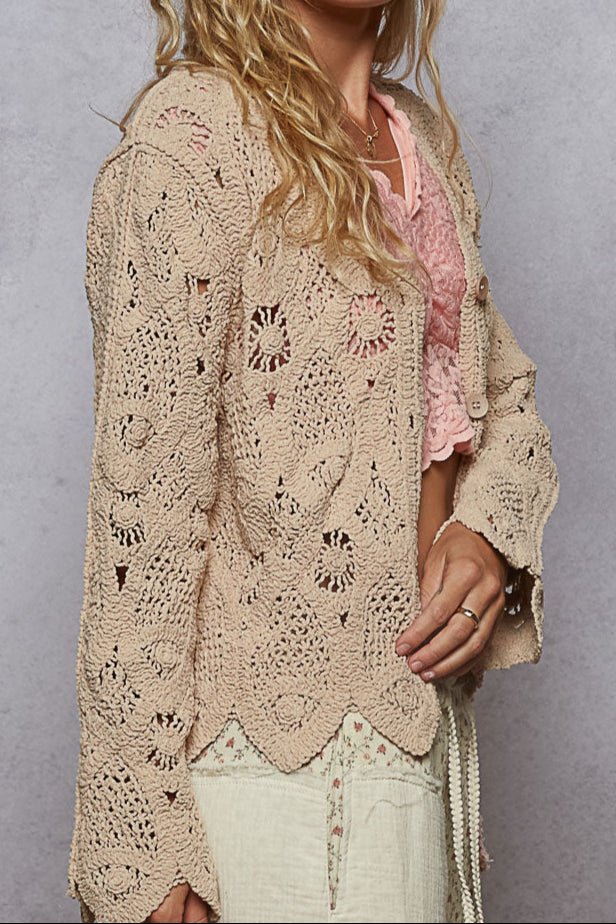 Juliet V - Neck Knit Crochet Cardigan - MTT Collective