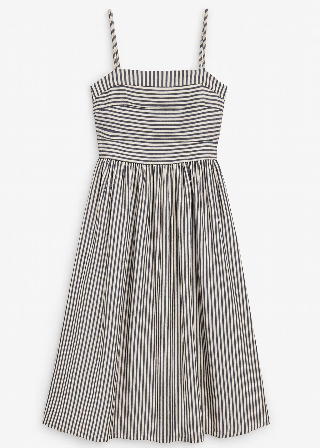 Justine Striped Fitted Ruched Bodice Midi Dress - MTT Collective