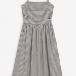 Justine Striped Fitted Ruched Bodice Midi Dress - MTT Collective