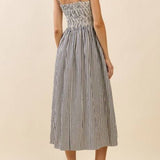 Justine Striped Fitted Ruched Bodice Midi Dress - MTT Collective