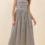 Justine Striped Fitted Ruched Bodice Midi Dress - MTT Collective