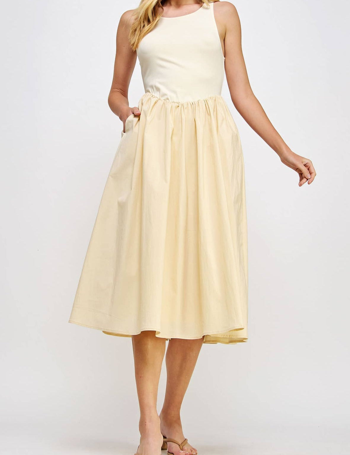 Kalli Knit Contrast Poplin Long Dress - MTT Collective