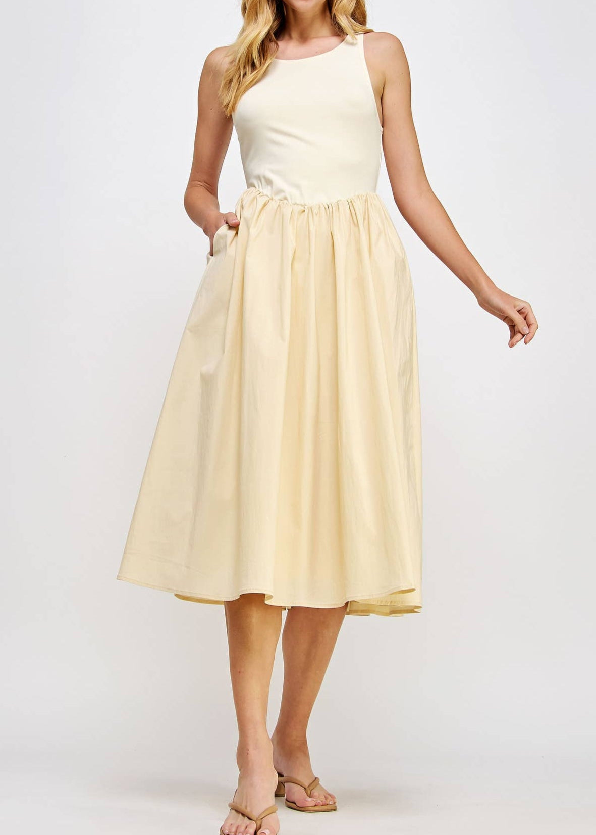 Kalli Knit Contrast Poplin Long Dress - MTT Collective