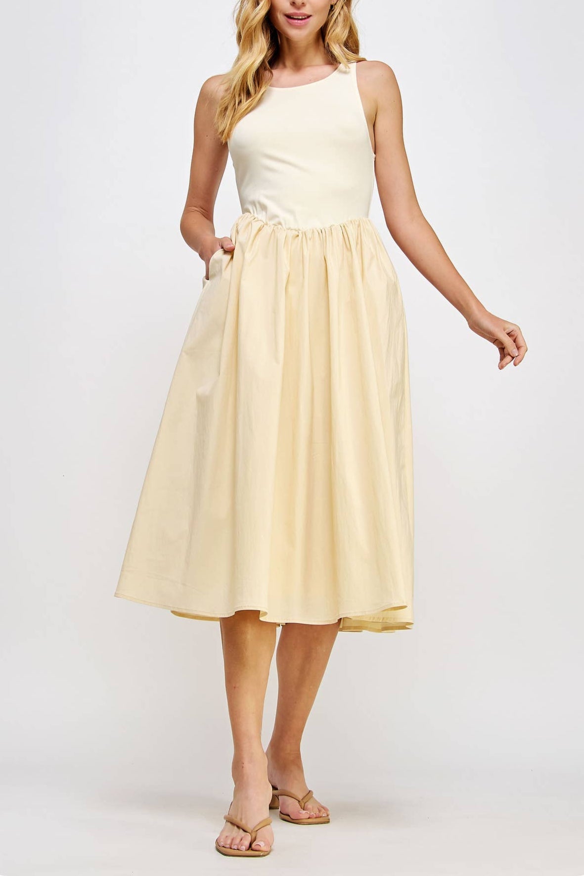 Kalli Knit Contrast Poplin Long Dress - MTT Collective