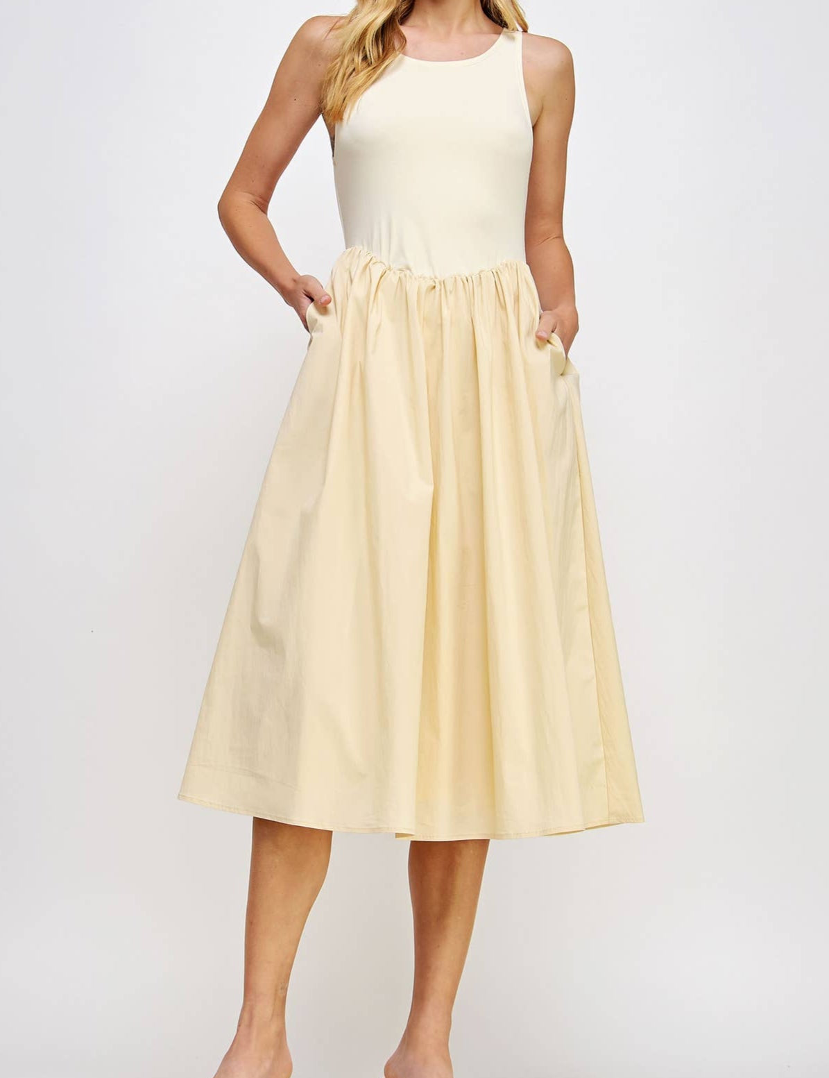 Kalli Knit Contrast Poplin Long Dress - MTT Collective