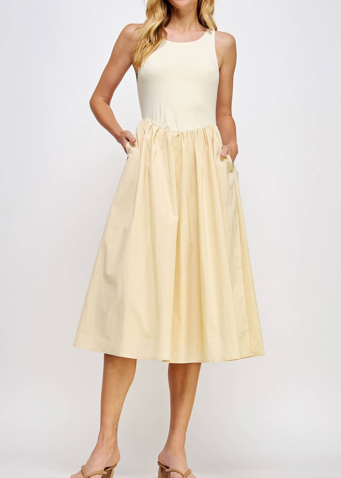 Kalli Knit Contrast Poplin Long Dress - MTT Collective