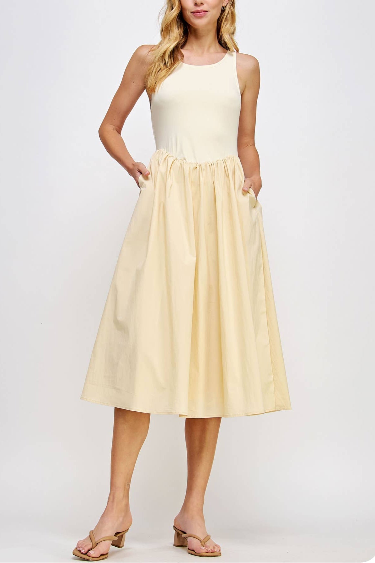 Kalli Knit Contrast Poplin Long Dress - MTT Collective