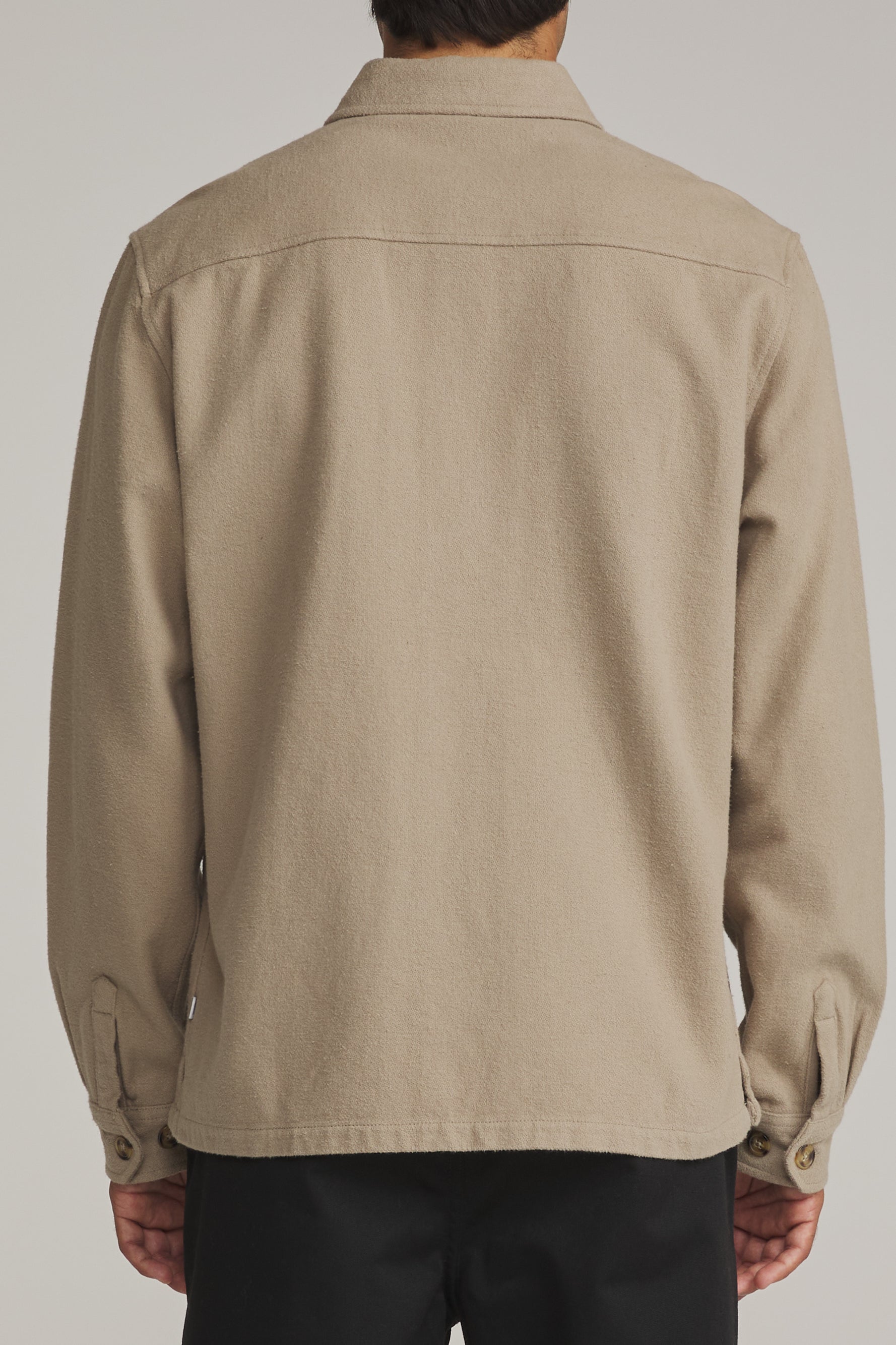 Katin Shiloh Flannel in Khaki, back on model