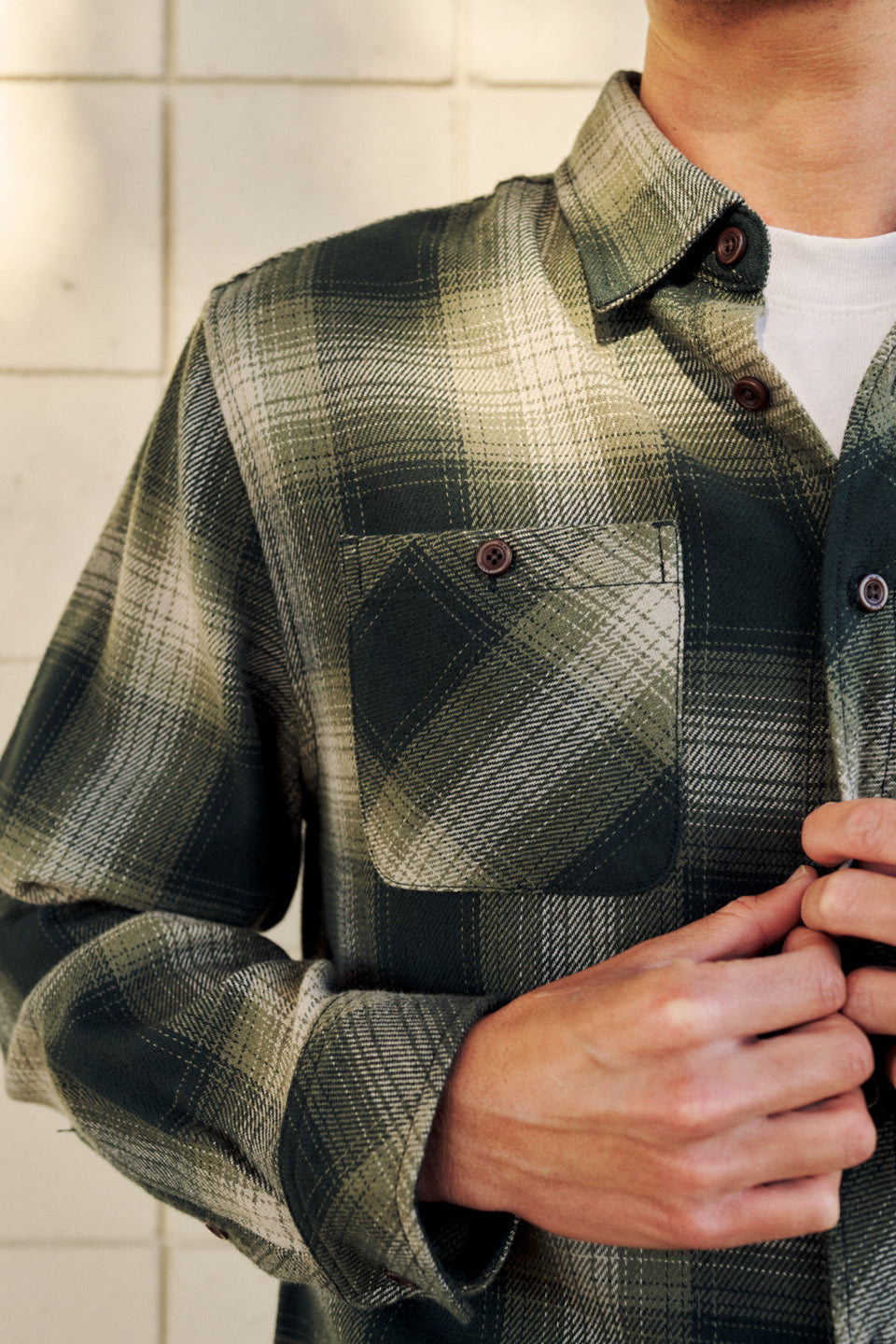 Katin Sierra Flannel in Dark Olive, lifestyle