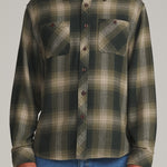 Katin Sierra Flannel in Dark Olive, front on model
