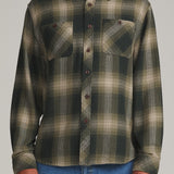 Katin Sierra Flannel in Dark Olive, front on model