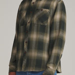 Katin Sierra Flannel in Dark Olive, side on model