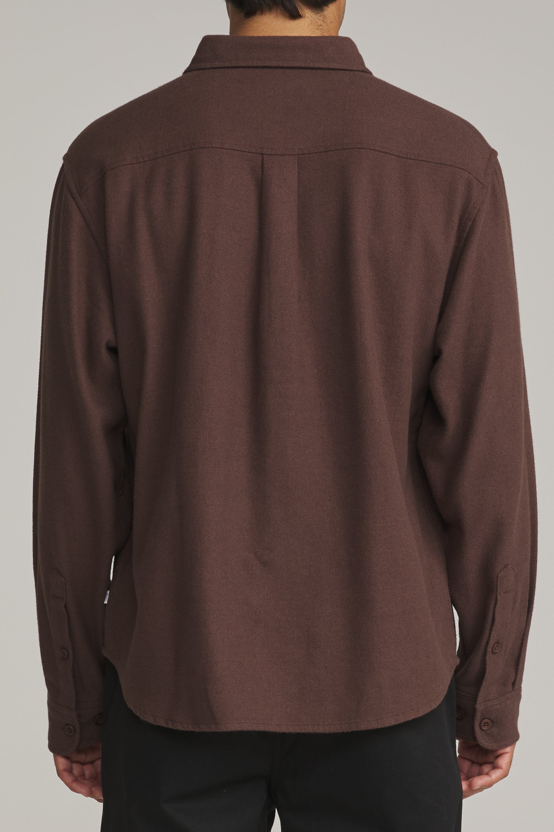 Katin Sierra Flannel in French Roast, back on model