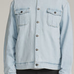 Katin Harris Denim Jacket in Light Indigo, front on model