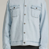 Katin Harris Denim Jacket in Light Indigo, front on model