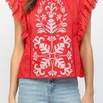 Kaya Embroidered Flutter Sleeve Top - MTT Collective