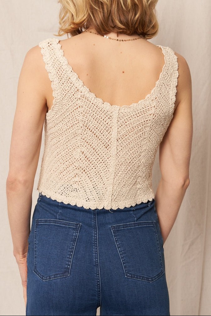 Kendra Sleeveless Button Up Crochet Top - MTT Collective