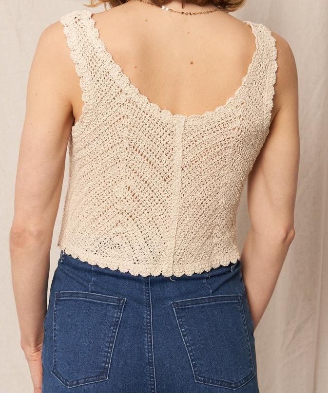 Kendra Sleeveless Button Up Crochet Top - MTT Collective